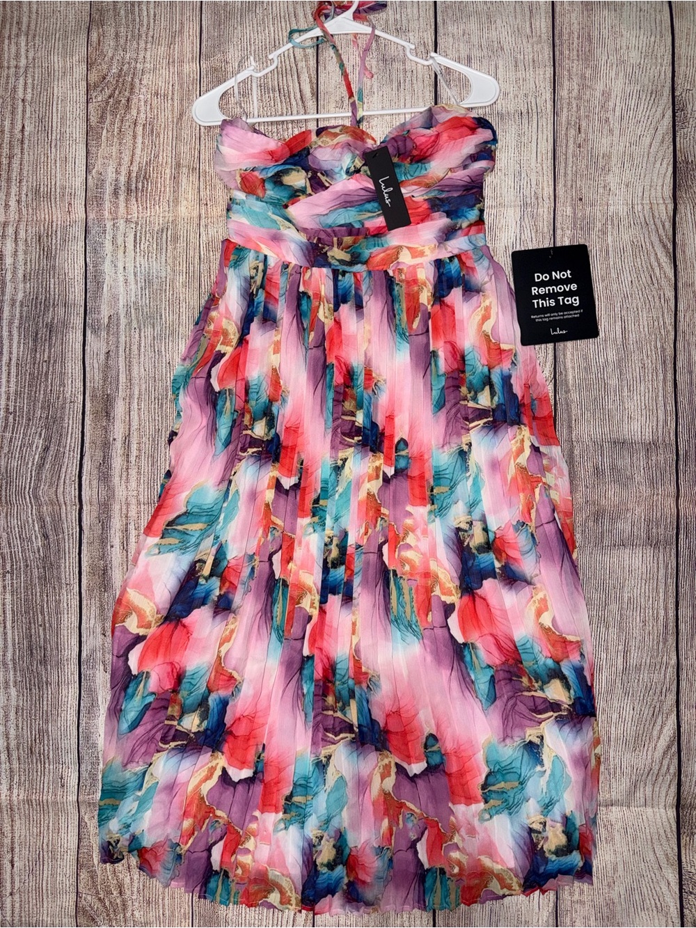 Lulu's Pink Teal Multicolor Floral Halter Dress